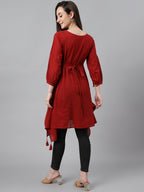 Janasya Women's Maroon Dobby Cotton Solid Handkerchief Tunic - Distacart