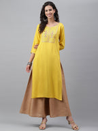 Janasya Women's Mustard Poly Rayon Solid Casual Straight Kurta