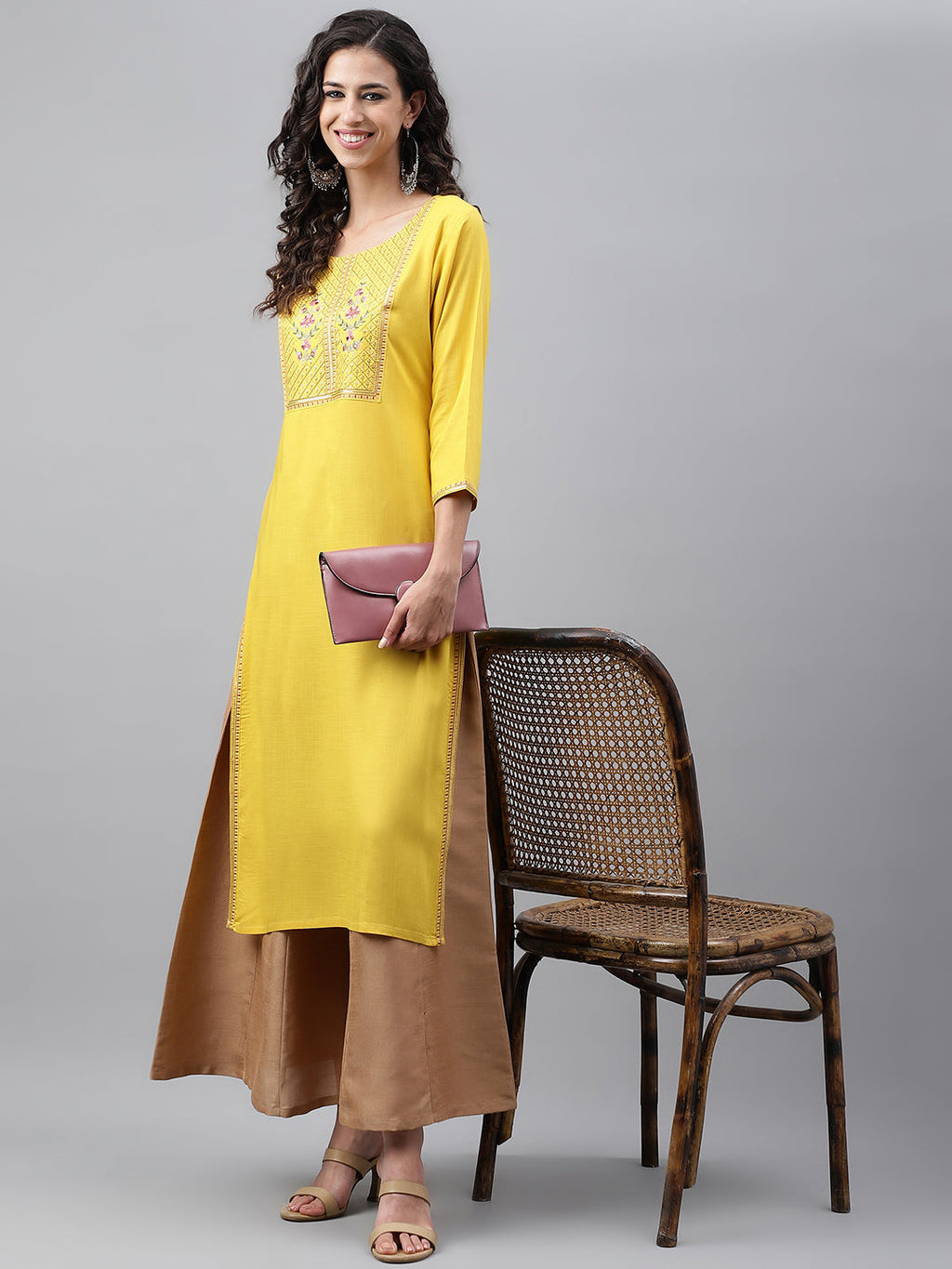 Janasya Women's Mustard Poly Rayon Solid Casual Straight Kurta