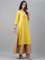 Janasya Women's Mustard Poly Rayon Solid Casual Straight Kurta