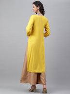 Janasya Women's Mustard Poly Rayon Solid Casual Straight Kurta