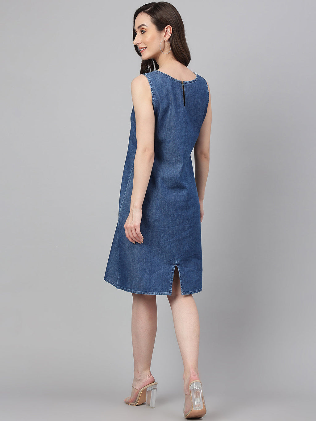 Janasya Women's Blue Denim Solid Straight Western Dress - Distacart
