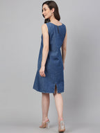 Janasya Women's Blue Denim Solid Straight Western Dress - Distacart