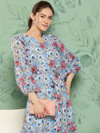 Janasya Women's Sky Blue Georgette Digital Printed A Line Casual Dress - Distacart