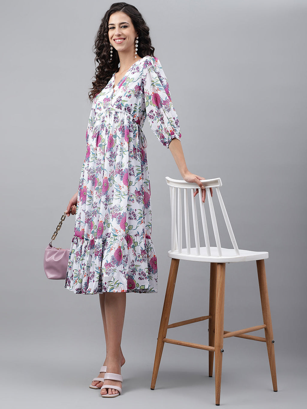 Janasya Women's White Georgette Digital Printed Flared Casual Dress - Distacart