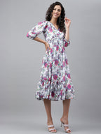 Janasya Women's White Georgette Digital Printed Flared Casual Dress - Distacart