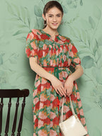 Janasya Women's Green Georgette Digital Printed Empire Casual Dress - Distacart