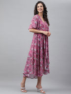 Janasya Women's Pink Georgette Digital Printed Wrap Casual Dress - Distacart