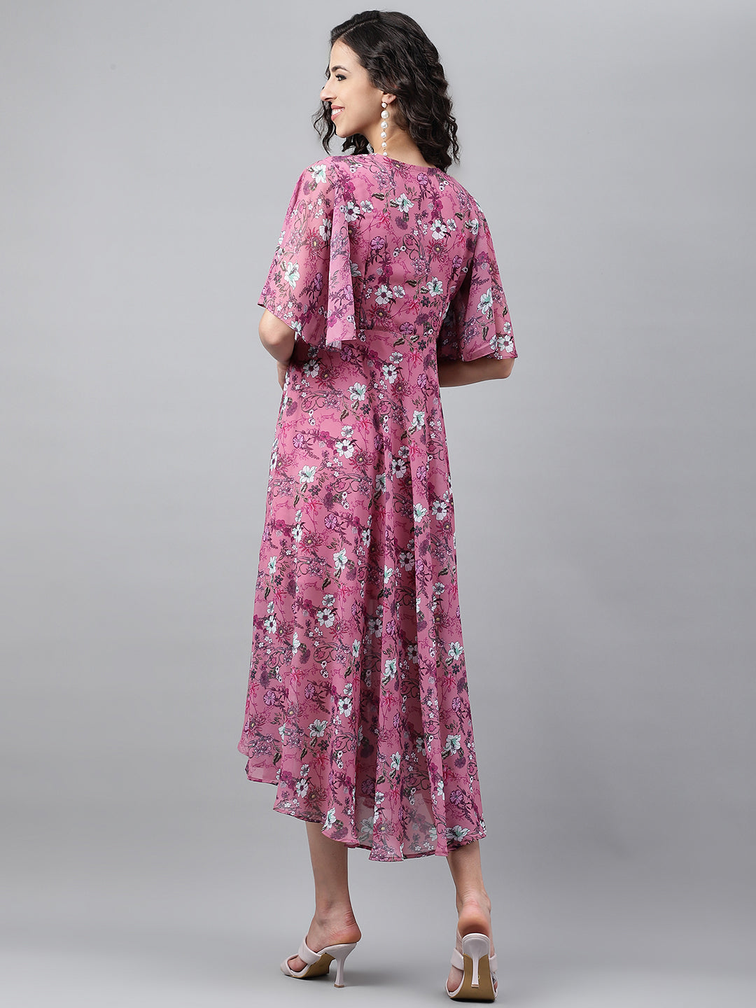 Janasya Women's Pink Georgette Digital Printed Wrap Casual Dress - Distacart