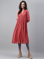 Janasya Women's Pink Dobby Chiffon Self Design Casual Empire Kurta