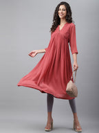 Janasya Women's Pink Dobby Chiffon Self Design Casual Empire Kurta