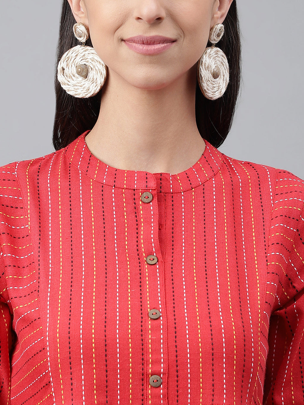 Janasya Women's Red Cotton Woven Design Flared Casual Dress - Distacart