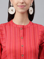 Janasya Women's Red Cotton Woven Design Flared Casual Dress - Distacart