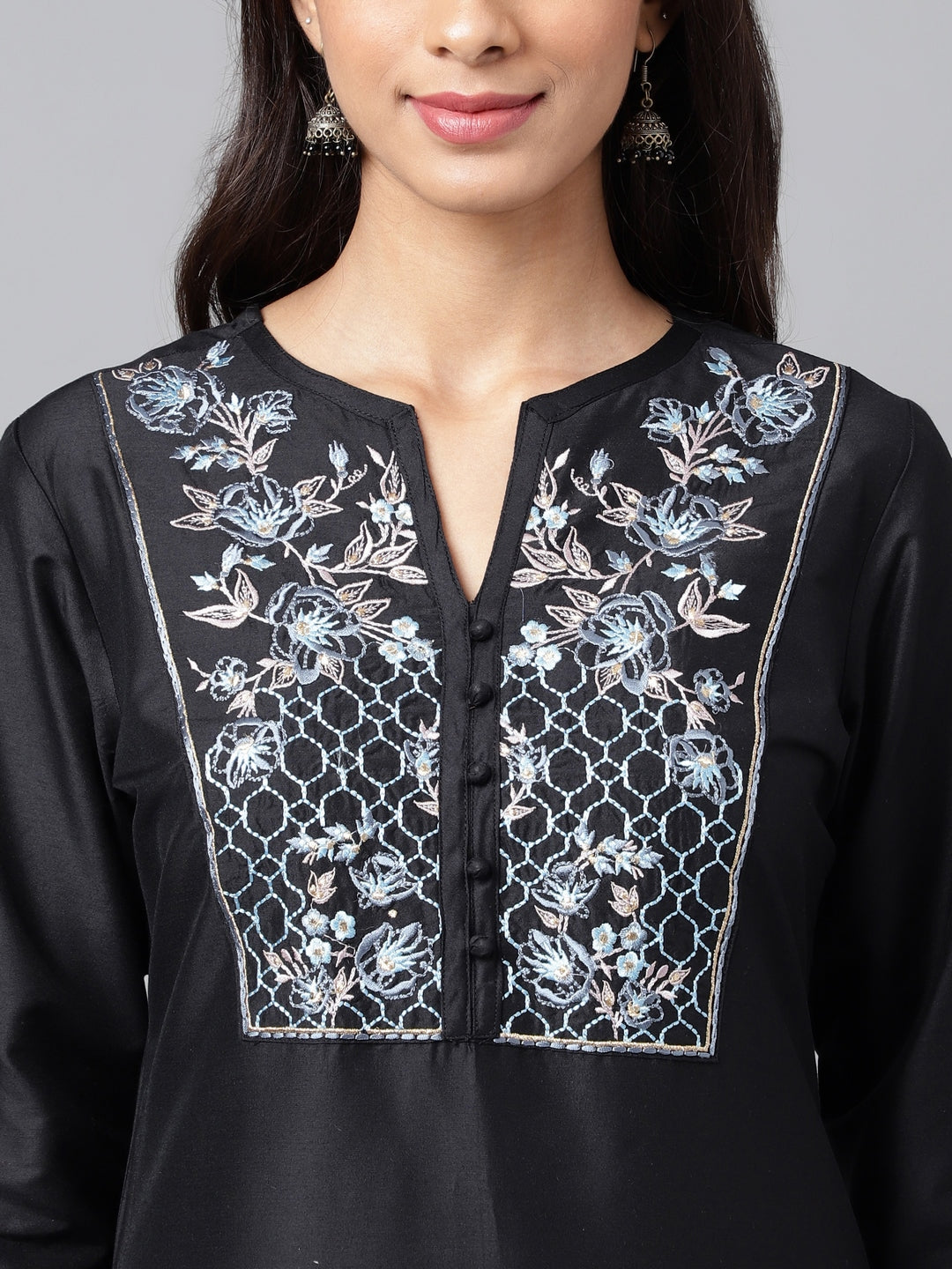 Janasya Women's Black Poly Silk Solid Festive Straight Kurta