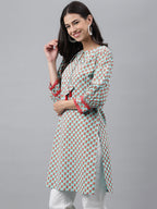 Indian Clothing Janasya Women's Light Green Cotton Floral Printed Casual Regular Tunic