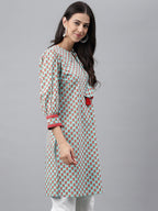 Indian Clothing Janasya Women's Light Green Cotton Floral Printed Casual Regular Tunic
