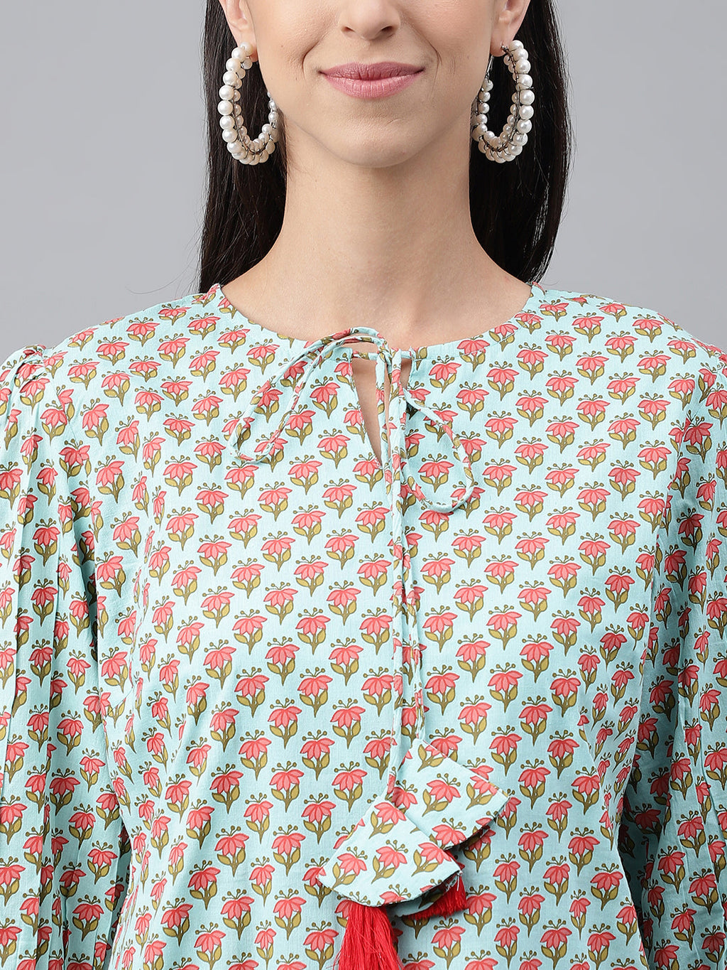 Indian Clothing Janasya Women's Light Green Cotton Floral Printed Casual Regular Tunic