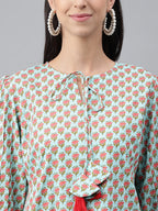 Indian Clothing Janasya Women's Light Green Cotton Floral Printed Casual Regular Tunic
