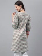 Indian Clothing Janasya Women's Light Green Cotton Floral Printed Casual Regular Tunic