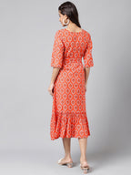 Janasya Women's Orange Cotton Ethnic Motifs Printed Ruffled Casual Dress - Distacart