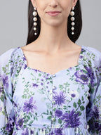Janasya Women's Lavender Georgette Floral Printed Tiered Casual Dress - Distacart