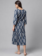 Janasya Women's Navy Blue Cotton Floral Printed Wrap Casual Dress - Distacart