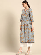 Janasya Women's White Cotton Floral Printed Casual Angrakha Kurta - Distacart