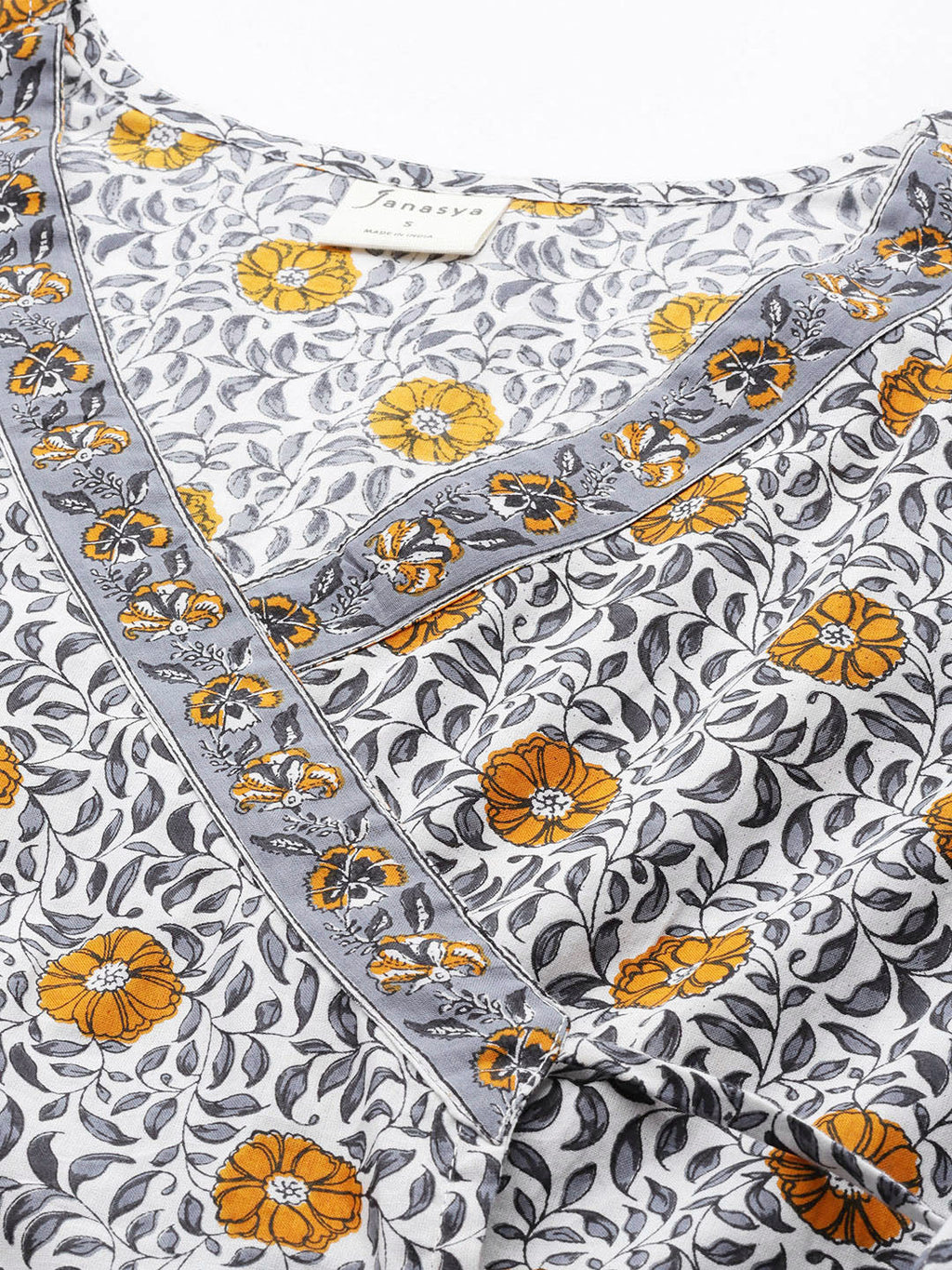 Janasya Women's White Cotton Floral Printed Casual Angrakha Kurta - Distacart