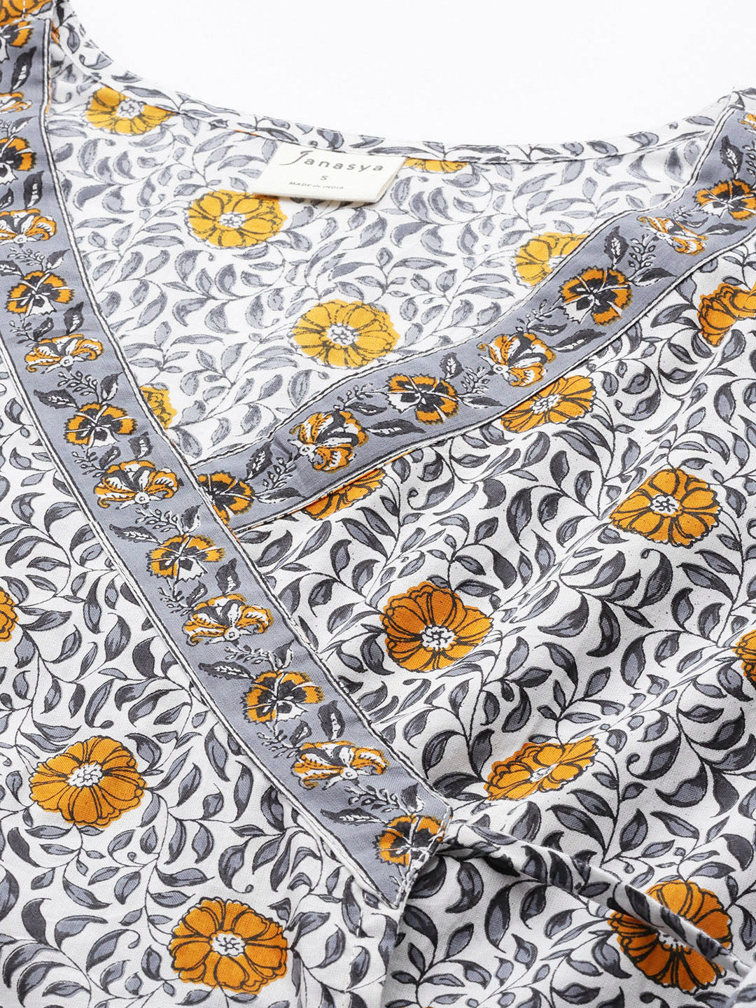 Janasya Women's White Cotton Floral Printed Casual Angrakha Kurta - Distacart