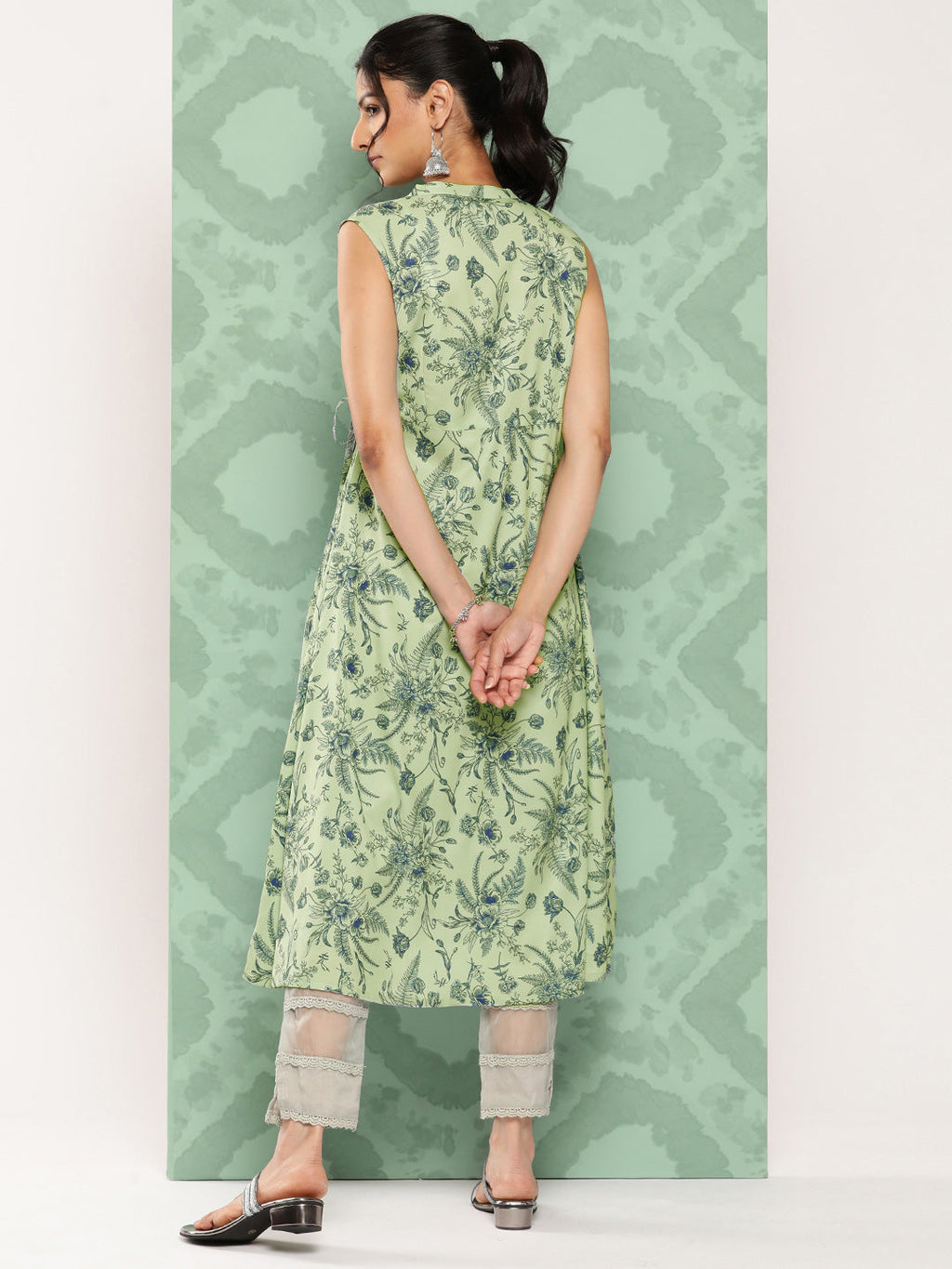 Janasya Women's Light Green Crepe Digital Printed Casual Angrakha Kurta