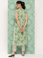 Janasya Women's Light Green Crepe Digital Printed Casual Angrakha Kurta