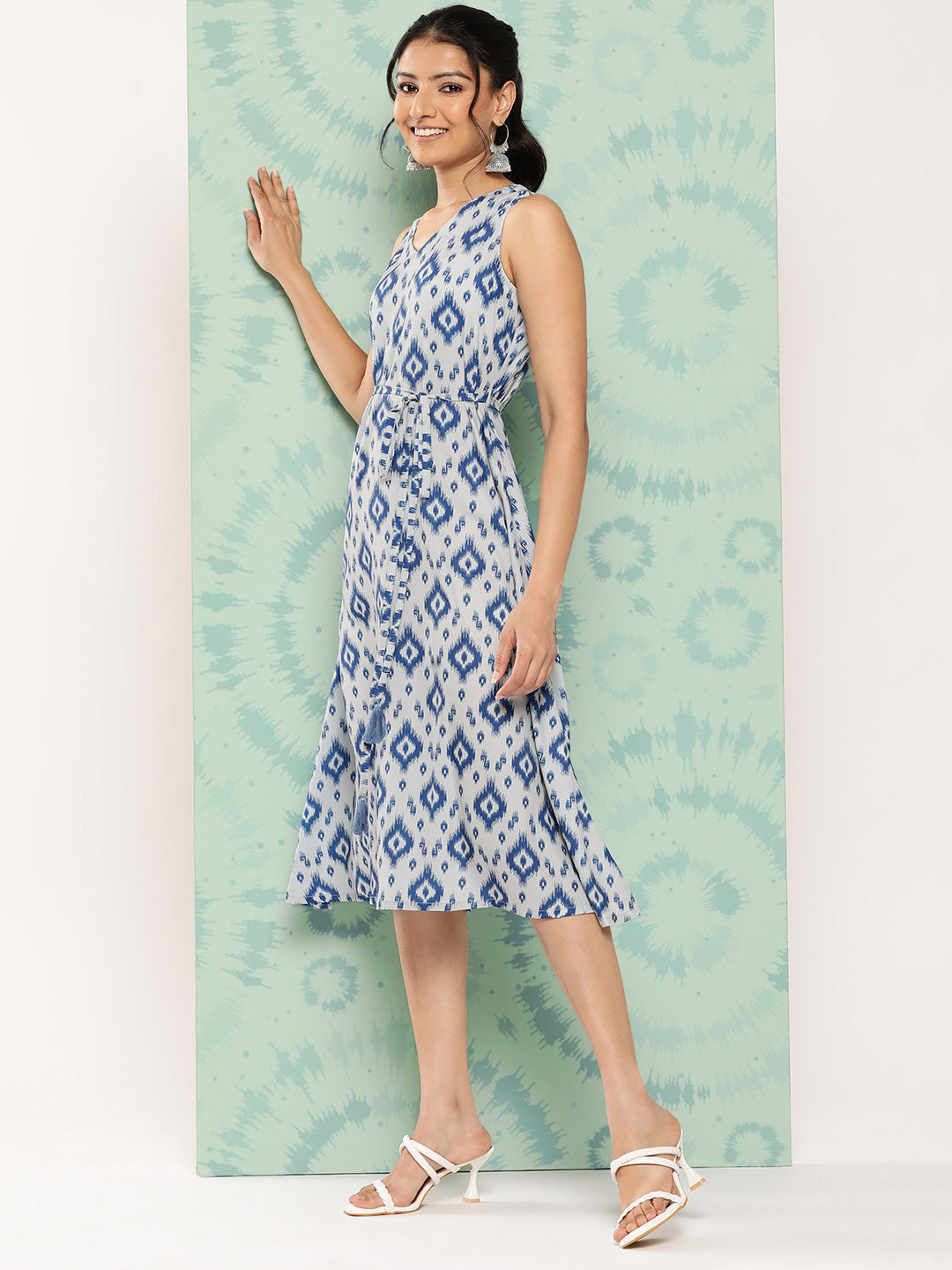 Janasya Women's Grey Crepe Ikat Printed A Line Casual Dress - Distacart
