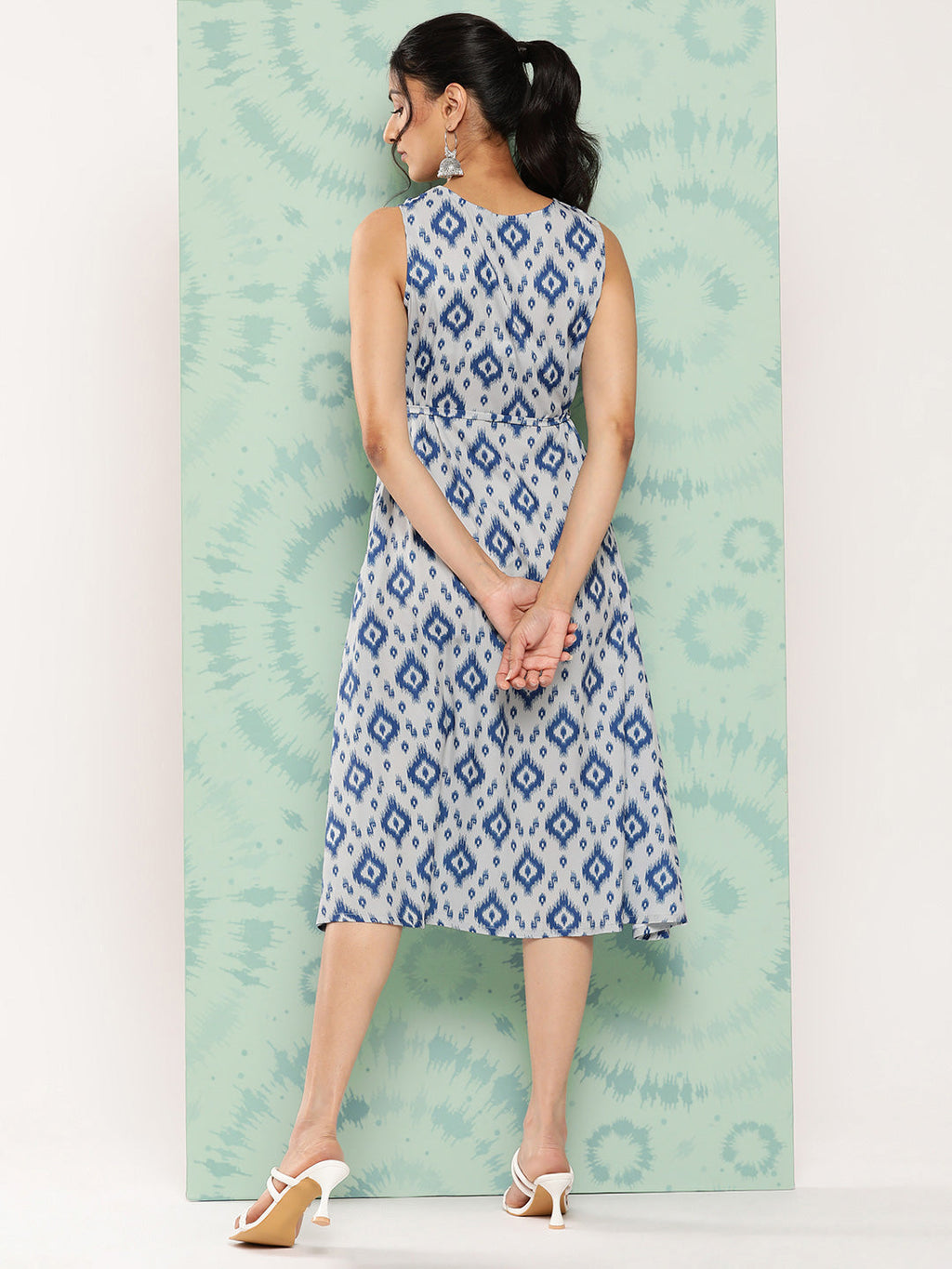 Janasya Women's Grey Crepe Ikat Printed A Line Casual Dress - Distacart