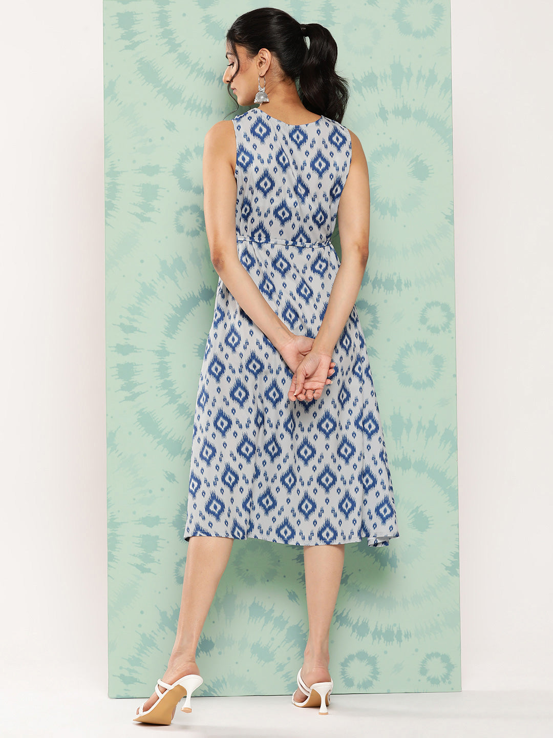 Janasya Women's Grey Crepe Ikat Printed A Line Casual Dress - Distacart