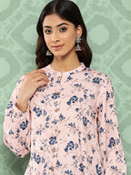 Janasya Women's Light Peach Crepe Digital Printed Casual A-Line Top