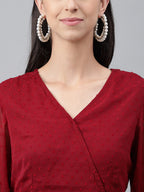 Janasya Women's Maroon Dobby Chiffon Solid Casual Peplum Top