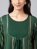 Janasya Women's Green Crepe Foil Printed Casual A-Line Kurta
