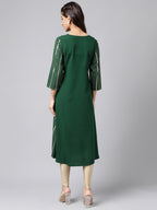 Janasya Women's Green Crepe Foil Printed Casual A-Line Kurta