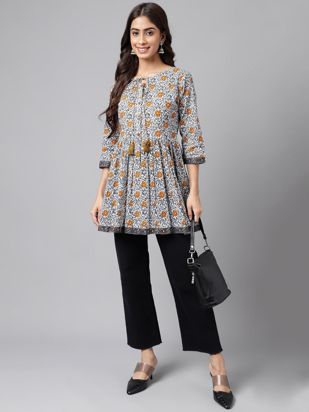 Janasya Women's Multicolor Cotton Botanical Printed Casual Peplum Top