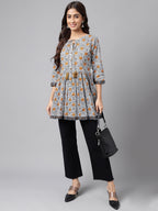 Janasya Women's Multicolor Cotton Botanical Printed Casual Peplum Top