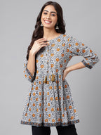 Janasya Women's Multicolor Cotton Botanical Printed Casual Peplum Top