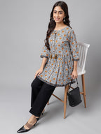 Janasya Women's Multicolor Cotton Botanical Printed Casual Peplum Top