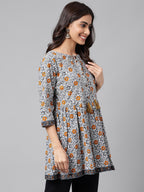 Janasya Women's Multicolor Cotton Botanical Printed Casual Peplum Top