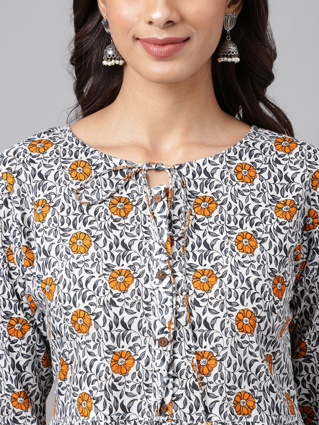 Janasya Women's Multicolor Cotton Botanical Printed Casual Peplum Top