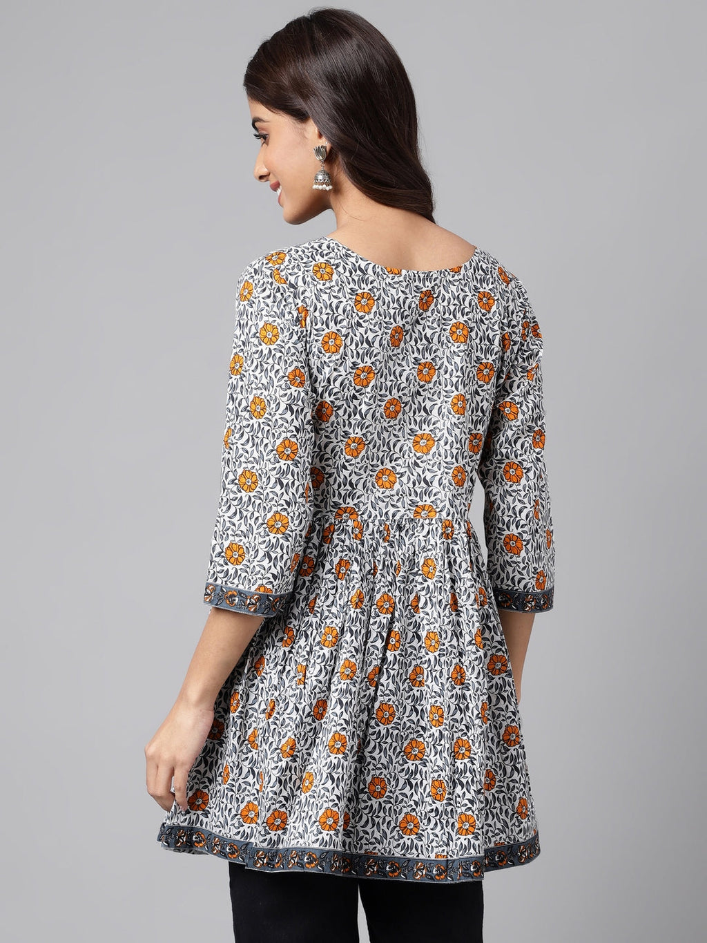 Janasya Women's Multicolor Cotton Botanical Printed Casual Peplum Top