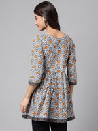 Janasya Women's Multicolor Cotton Botanical Printed Casual Peplum Top