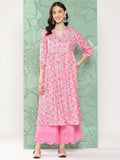 Janasya Women's Lavender Moss Digital Floral Printed Casual Gathered Kurta