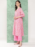 Janasya Women's Lavender Moss Digital Floral Printed Casual Gathered Kurta