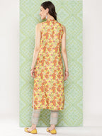 Janasya Women's Yellow Moss Digital Floral Printed Casual Straight Kurta