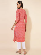Janasya Red Cotton Striped Casual Kurta